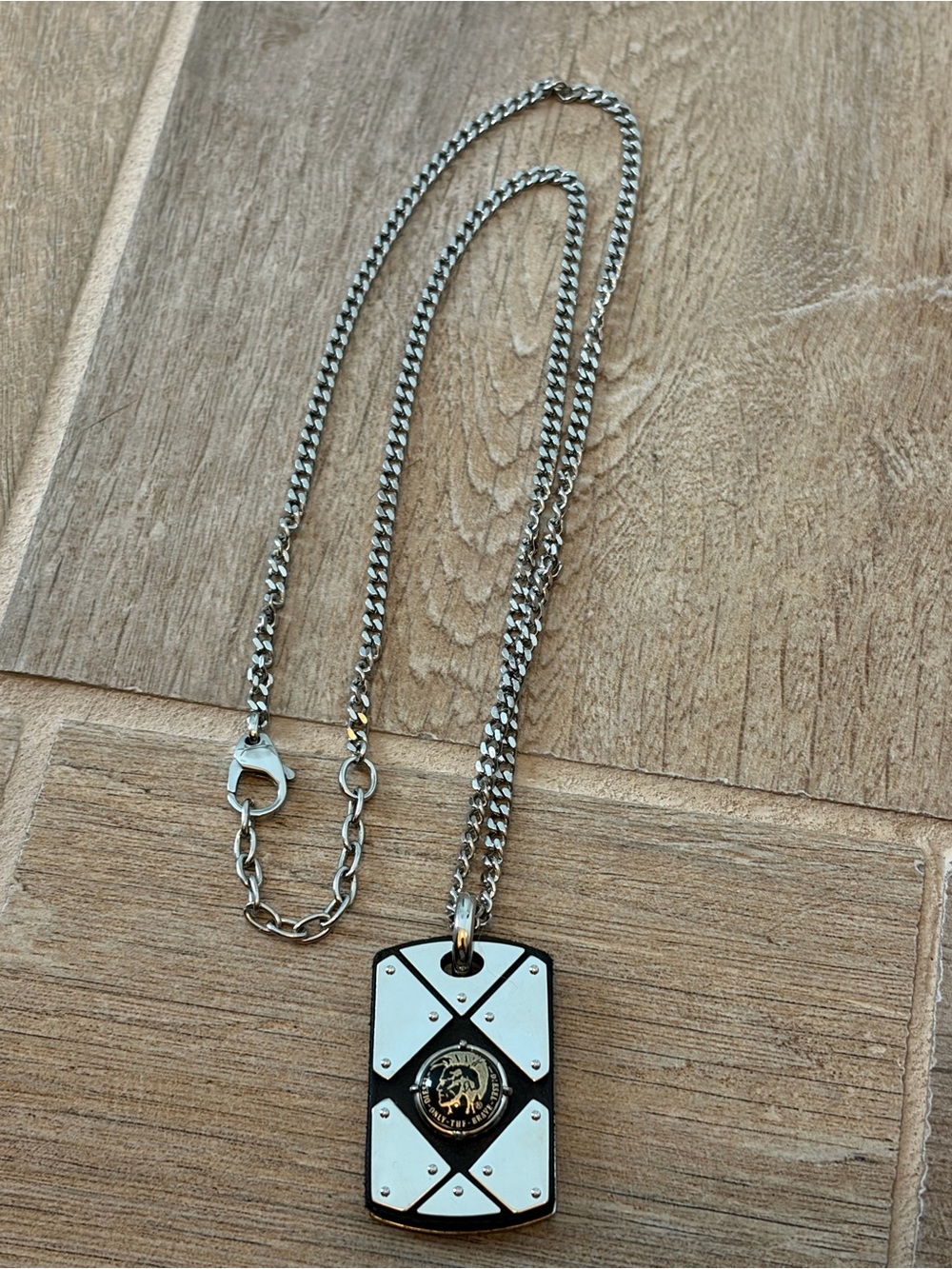 Diesel Silver & Black Shield Dog Tag style Men’s Necklace
